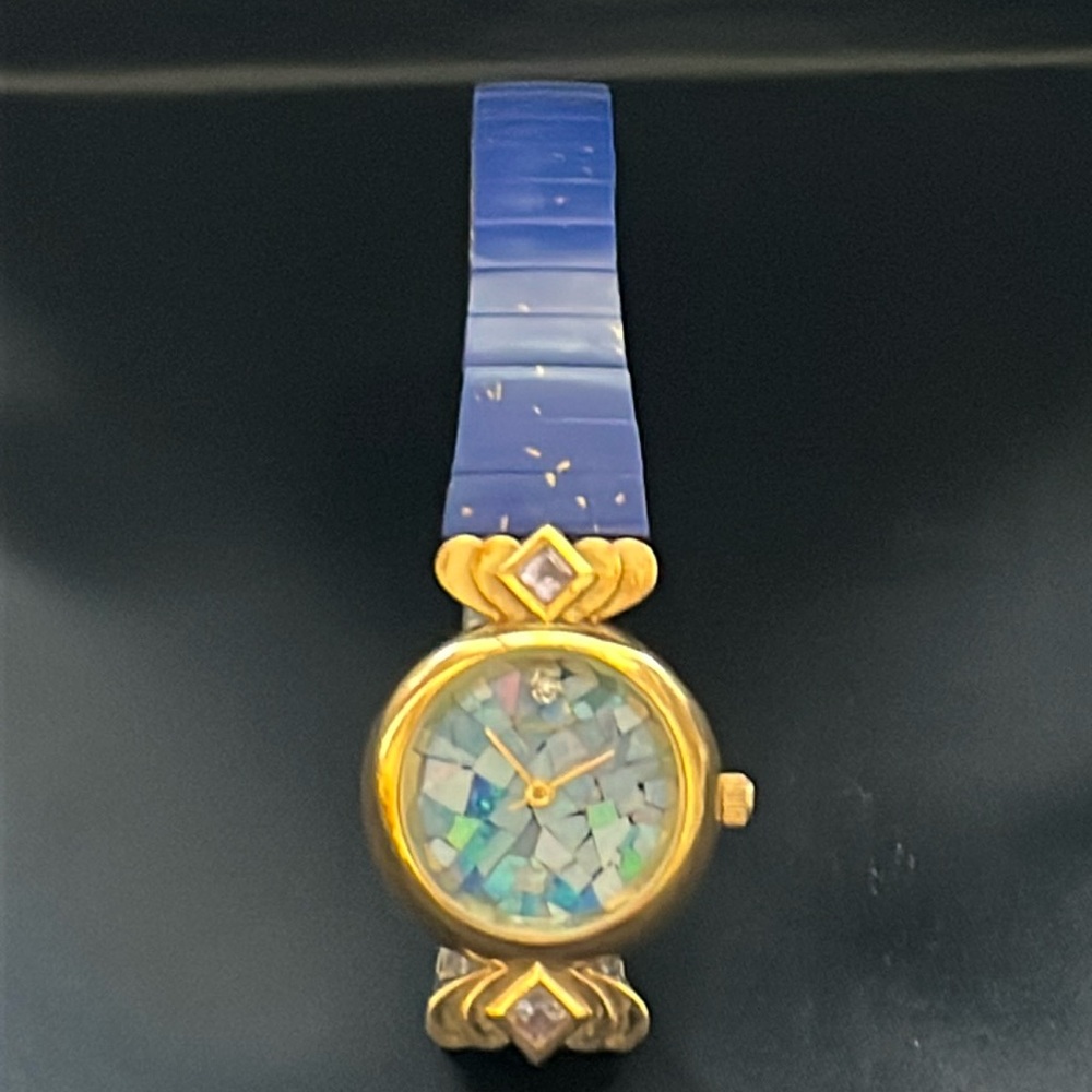 Lucoral Diamond Gold Tone Quartz Women’s Watch - Blue Stretch Band